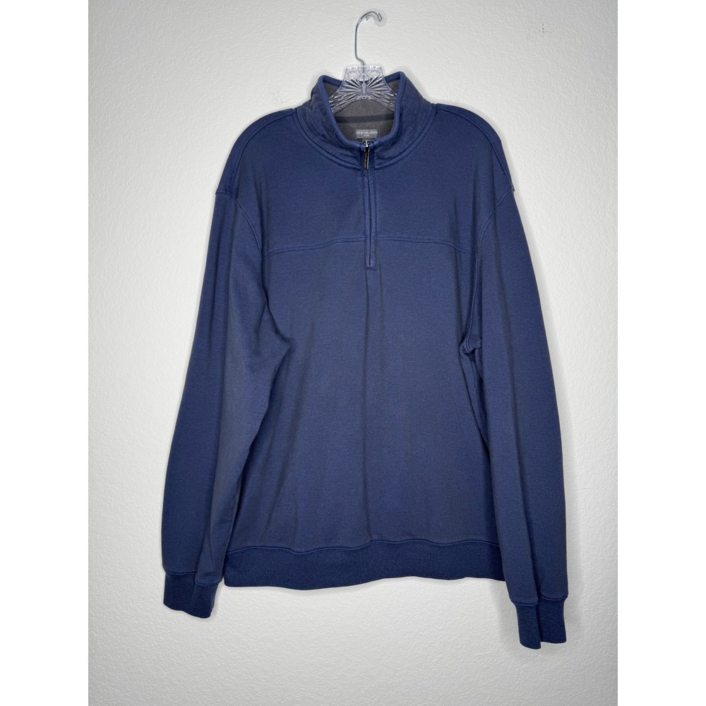 Van Heusen Flex Mens‎ Size XXL Navy Blue Quarter Zip Pullover Fleece Sweatshirt